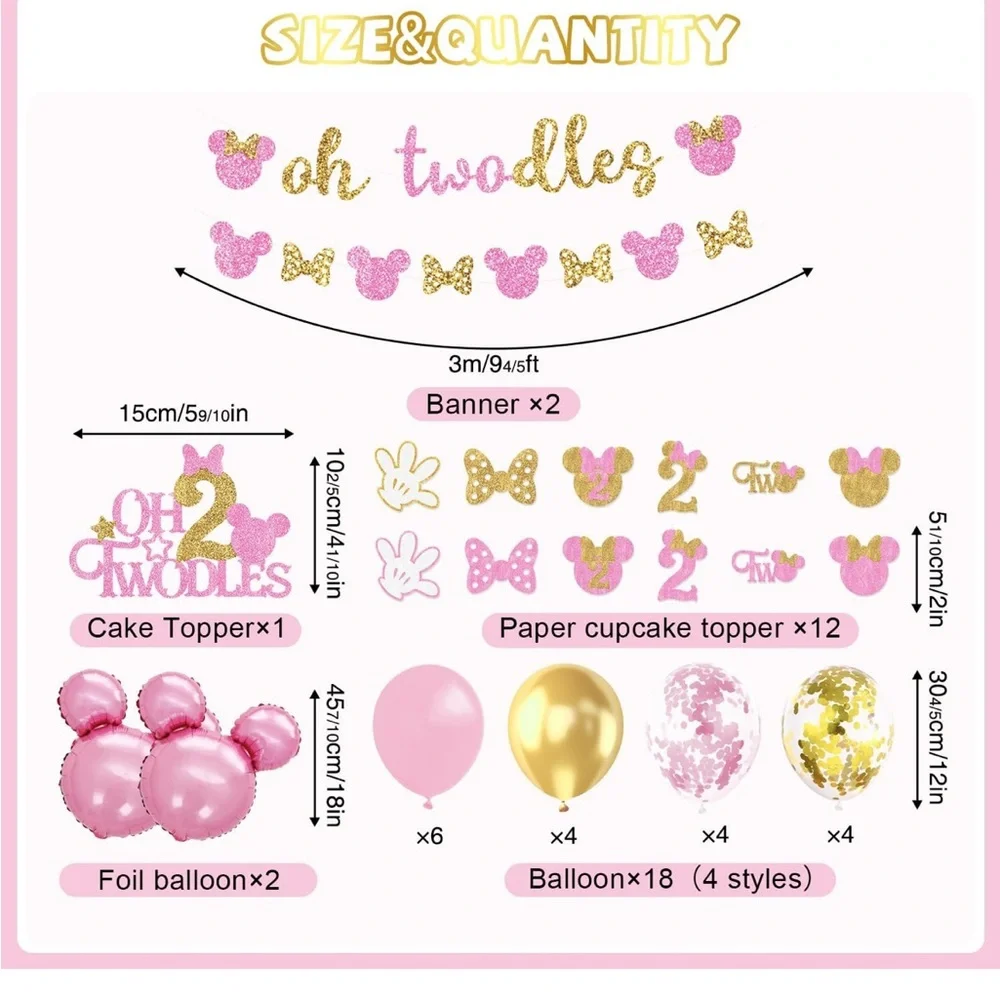Pink Gold Minnie Mouse Party Supplies for 2 yr old oh twodoles new in package